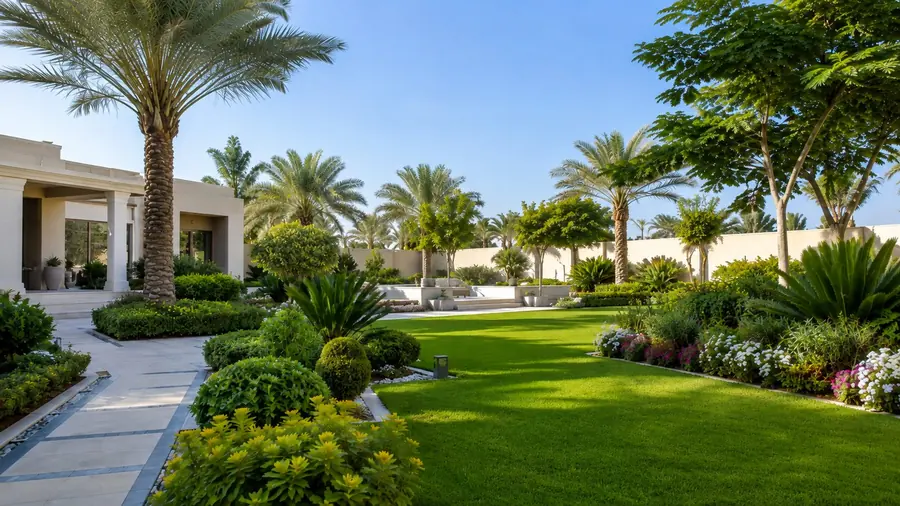 Complete planting and lawn installation in a Dubai villa garden